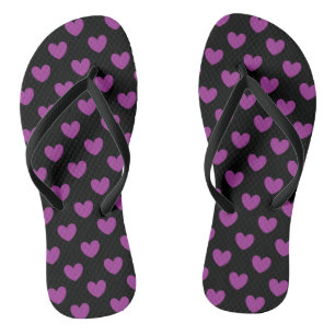 Purple polka hearts on black jandals