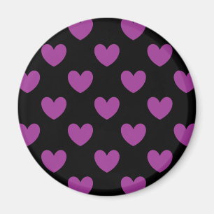 Purple polka hearts on black magnet