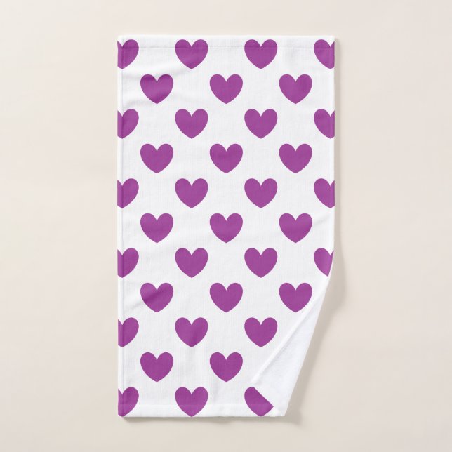 Purple polka hearts on white hand towel (Hand Towel)