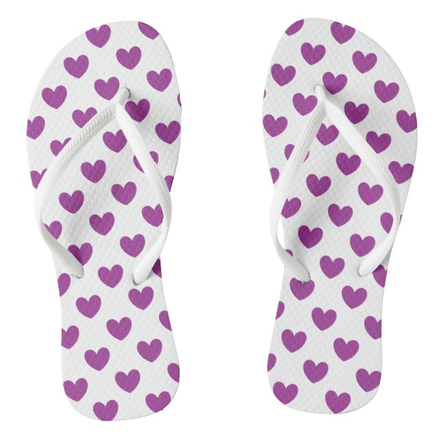 Purple polka hearts on white jandals (Footbed)