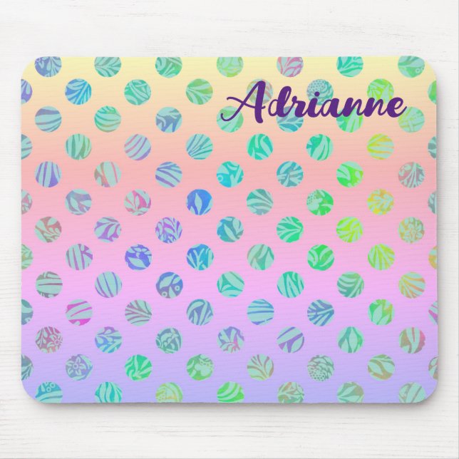 Purple Polka Pattern Boho Name Mouse Pad (Front)