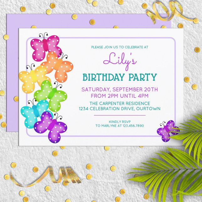 Purple Polkadot Butterfly Birthday Invitation (Creator Uploaded)