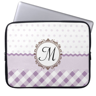 Purple Polkadots, Checks and Stripes with Monogram Laptop Sleeve