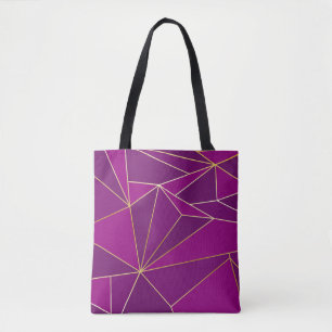 Purple Polygon Art: Gold Line Geometric Background Tote Bag