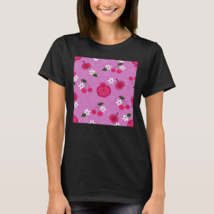Purple Pomegranate Fruit Cherry Floral Daisy Stick T-Shirt