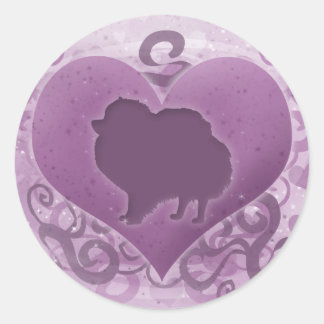 Purple Pomeranian Valentine Classic Round Sticker