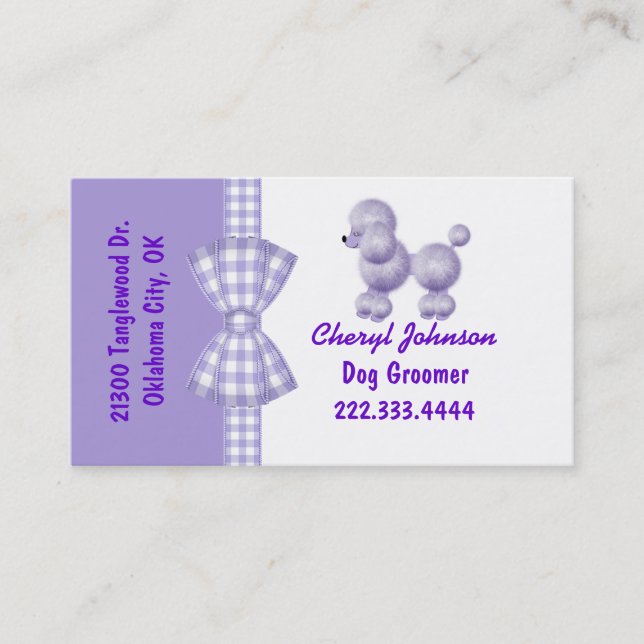 Purple Poodle Dog Groomer Business Card (Front)