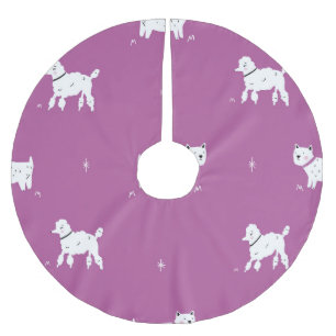 Purple Poodle: Monochrome Retro Pattern Brushed Polyester Tree Skirt