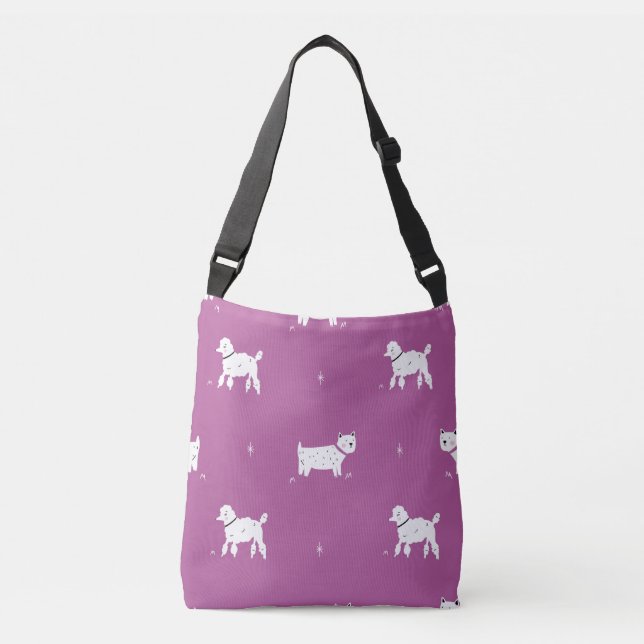 Purple Poodle: Monochrome Retro Pattern Crossbody Bag (Front)