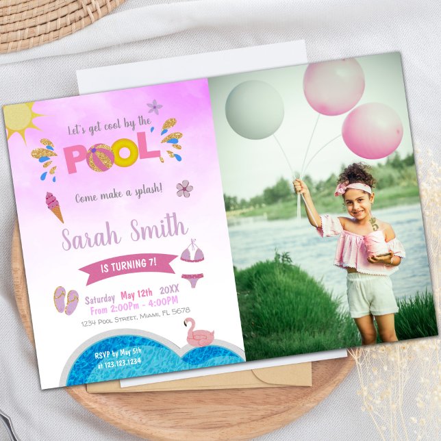 Purple Pool Birthday Invitations with photo (Purple Pool Birthday Invitations with photo)