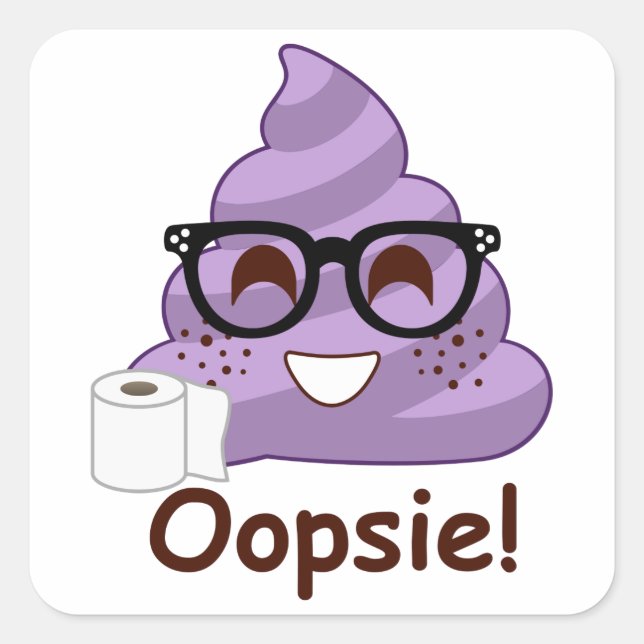 Purple Poop Emoji Oops Square Sticker (Front)
