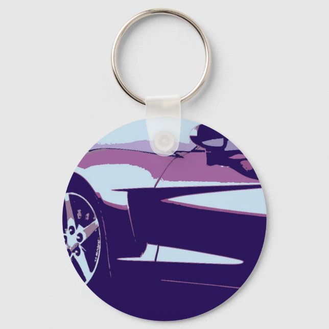 Purple Pop Art Corvette Key Ring (Front)