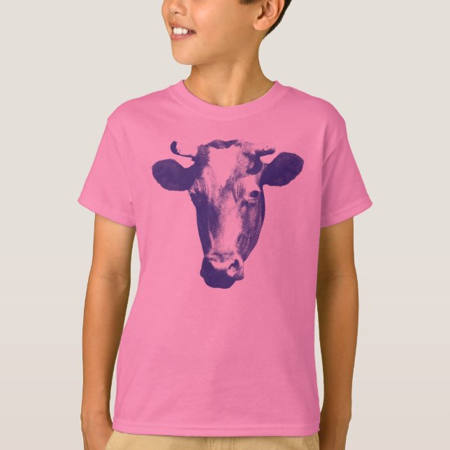 Purple Pop Art Cow Graphic T-Shirt (Front)