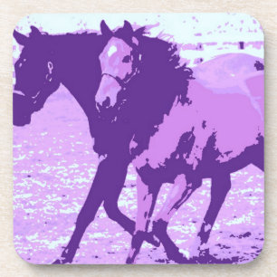 Purple Pop Art Horses Coaster