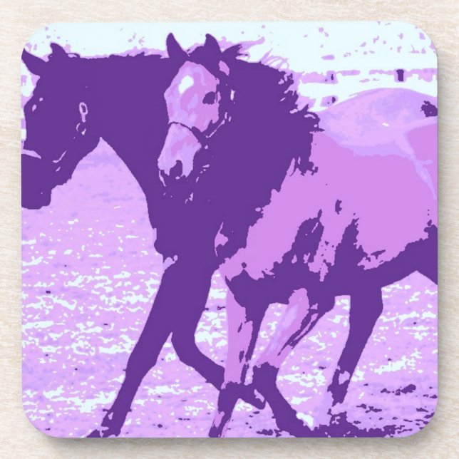 Purple Pop Art Horses Coaster (Front)