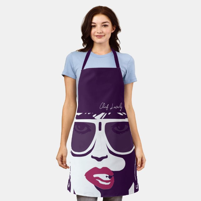 Purple Pop Art Pretty Woman Sunglasses Pink Lips Apron (Worn)