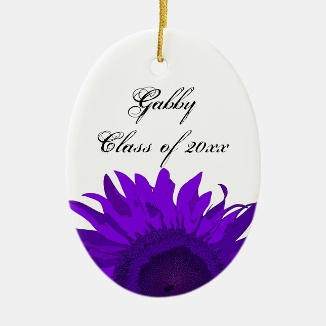 Purple Pop Art Sunflower Graduation Photo Ceramic Tree Decoration (Front)
