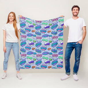 Purple PopArt Words Fleece Blanket