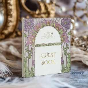 Purple Poppies Gold Wedding Art Nouveau Guest Book