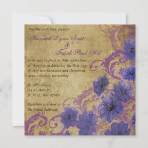 Purple Poppy and Flourish Vintage Wedding Invitati Invitation