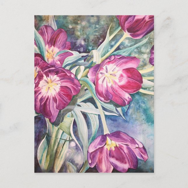 Purple Poppy Floral Watercolor Easter Greetings Holiday Postcard (Front)