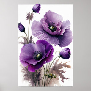 Purple Poppy Flowers Art Print Poster