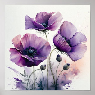 Purple Poppy Flowers Art Print Poster