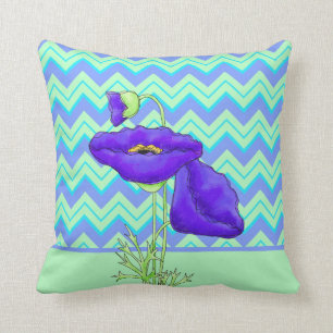 Purple Poppy Green Zizzag Chevron Decorative Cushion