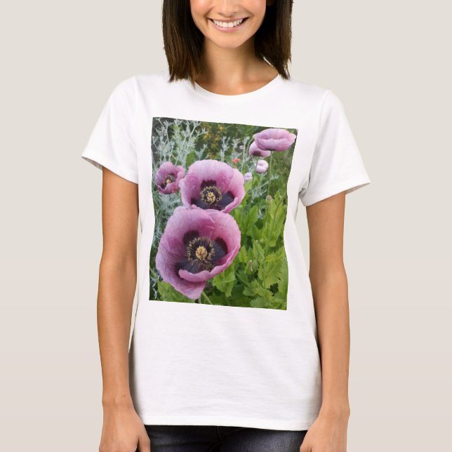 Purple Poppy Poppies Pink Flower Floral Womans T-Shirt (Front)