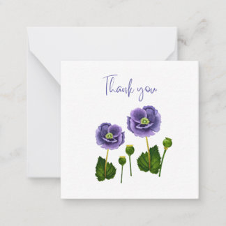 Purple Poppy Thank You Flat Notecard 