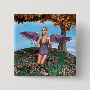 Purple Praying Angel Autumn Fantasy Art 15 Cm Square Badge