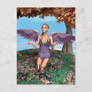 Purple Praying Angel Autumn Fantasy Art Postcard