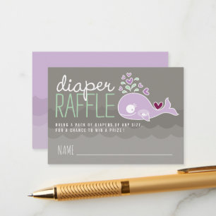 Purple Pregnant Mummy Whale Diaper Raffle Tickets Enclosure Card