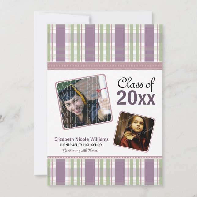 Purple Preppy Plaid Custom Graduation Announcement (Front)
