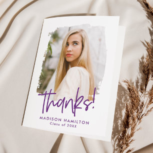 Purple   Preppy Script Photo Graduation Thank You Card