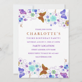 Purple Pretty Butterfly | Birthday Invitation
