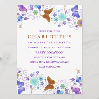 Purple Pretty Butterfly | Birthday Invitation