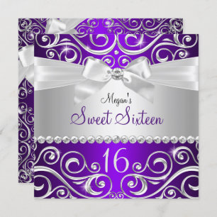 Purple Pretty Diamond bow Sparkle Swirl Sweet 16 Invitation
