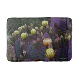 Purple prickly pear opuntia cactus yellow flowers bath mat