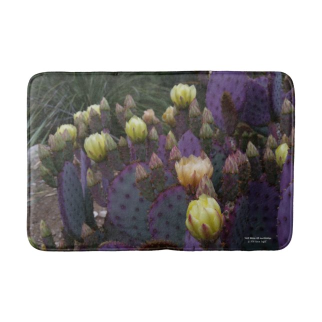 Purple prickly pear opuntia cactus yellow flowers bath mat (Front)