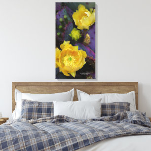 Purple prickly pear opuntia cactus yellow flowers canvas print