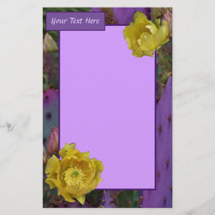 Purple Prickly Pear Opuntia Cactus Yellow Flowers Stationery