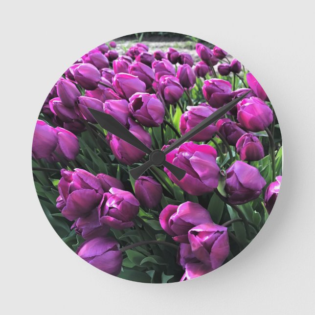 Purple Prince Tulips Round Clock (Front)