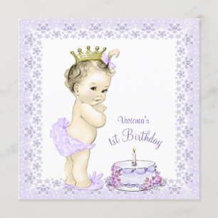 Purple Princess 1st First Birthday Invitations