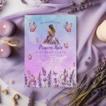 Purple Princess Butterflies Birthday Invitation