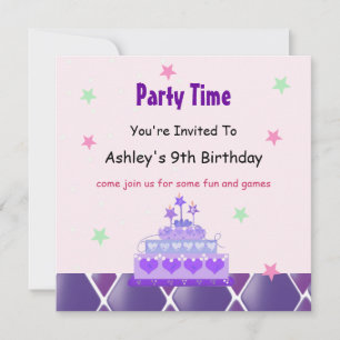 Purple Princess Cake Party Invitation