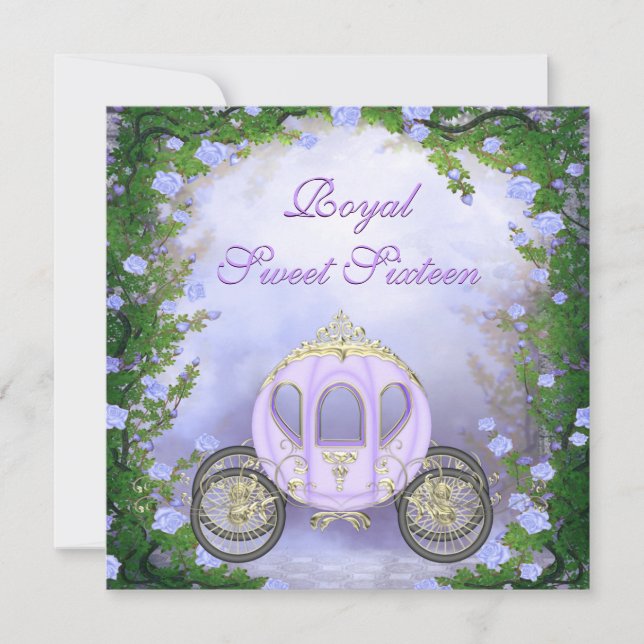 Purple Princess Carriage Enchanted Sweet 16 Invitation (Front)