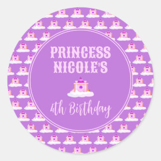 Purple Princess Castle Birthday Paper Plate Classic Round Sticker