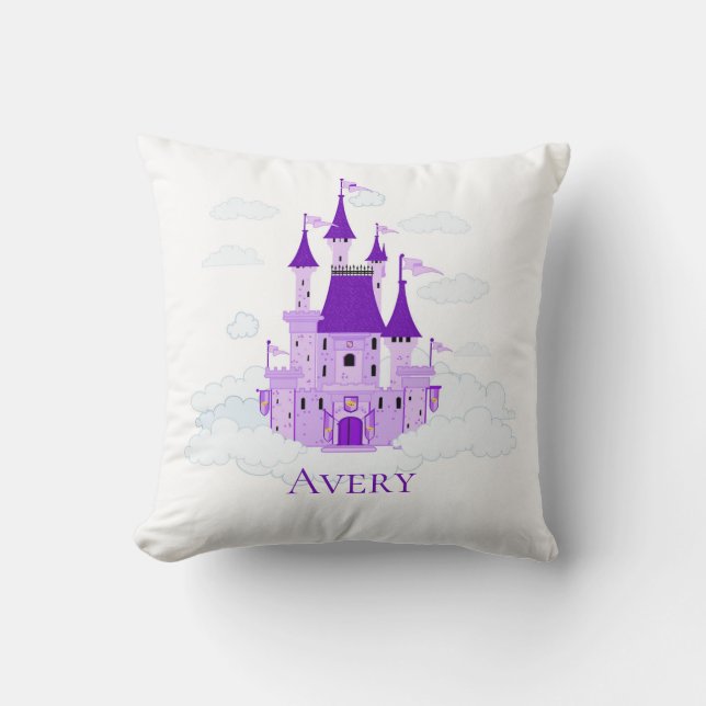 Purple Princess Castle Personalised Girly  Cushion (Front)