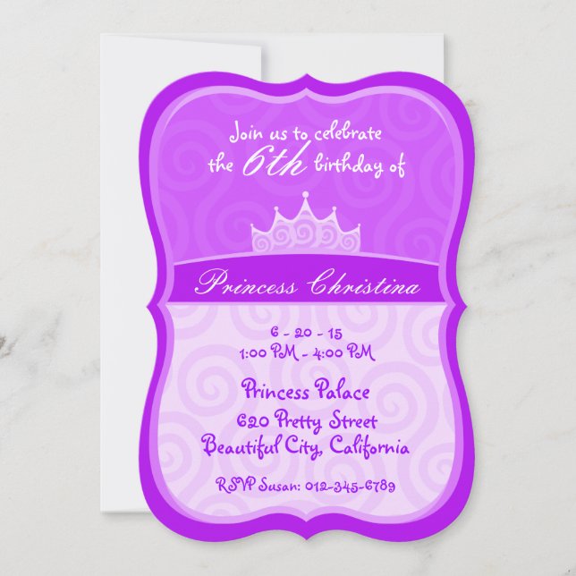 Purple Princess Crown Spirals Birthday Invitation (Front)